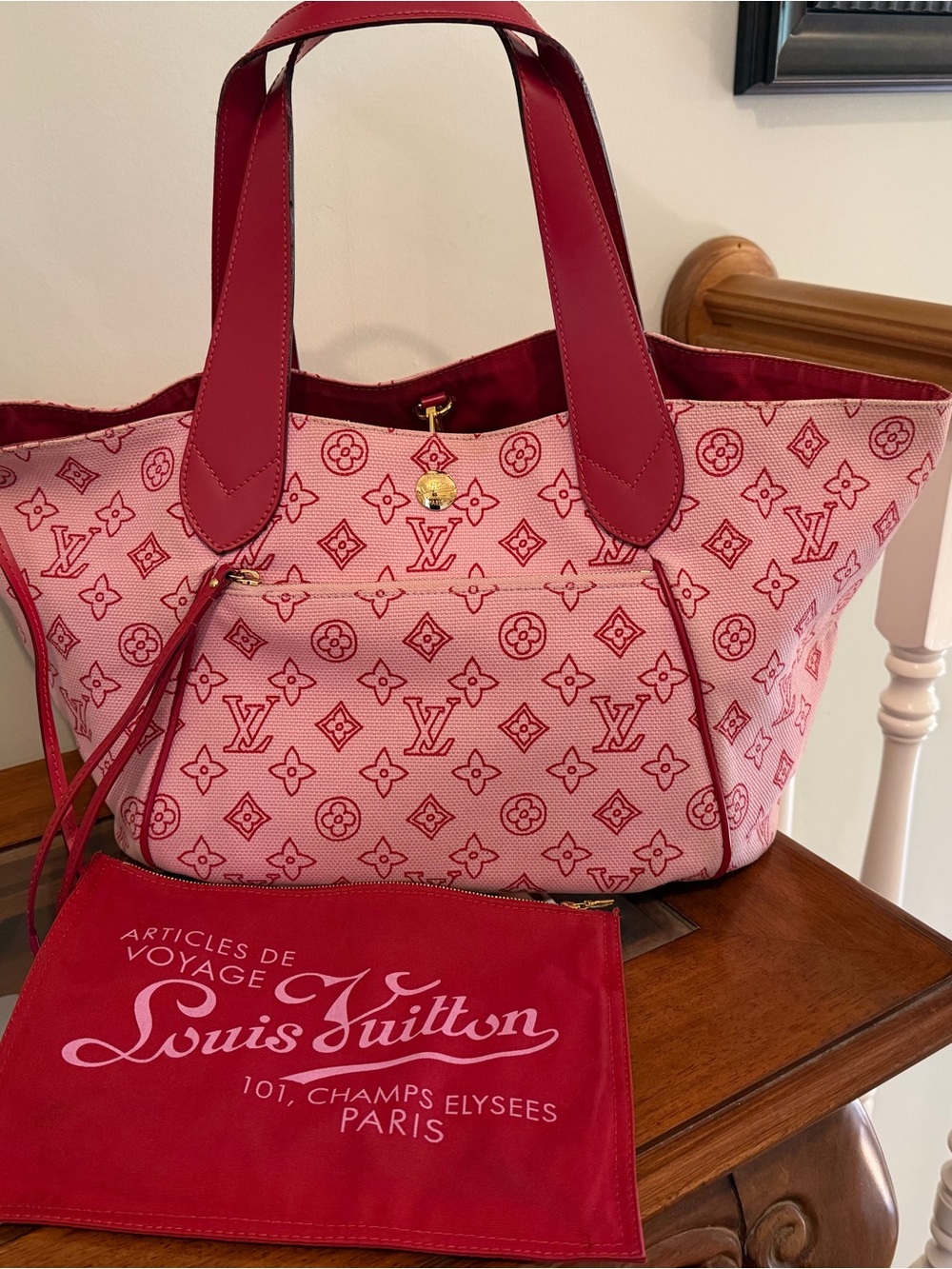 Louis Vuitton Cabas Ipanema GM Pink and Red Monogram Tote with Pouch 2009